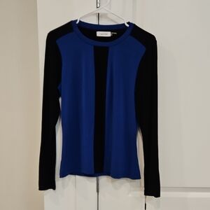 NWT Calvin Klein Women's Long Sleeve Top - Blue and Black